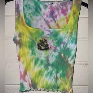 tie dyed dragon embroidered crop tank
